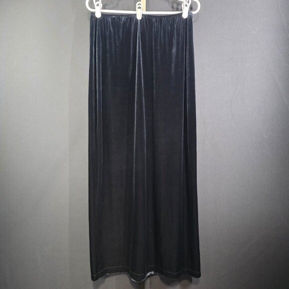Vintage Saint Tropez West Maxi Skirt XL 90 Goth Grunge Black Velvet Side Slit US - Picture 1 of 7